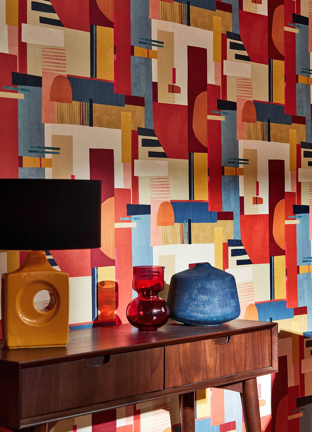 Rhodes Red Blocs Abstract Feature Wall Wallpaper - ohpopsi CEP50130W