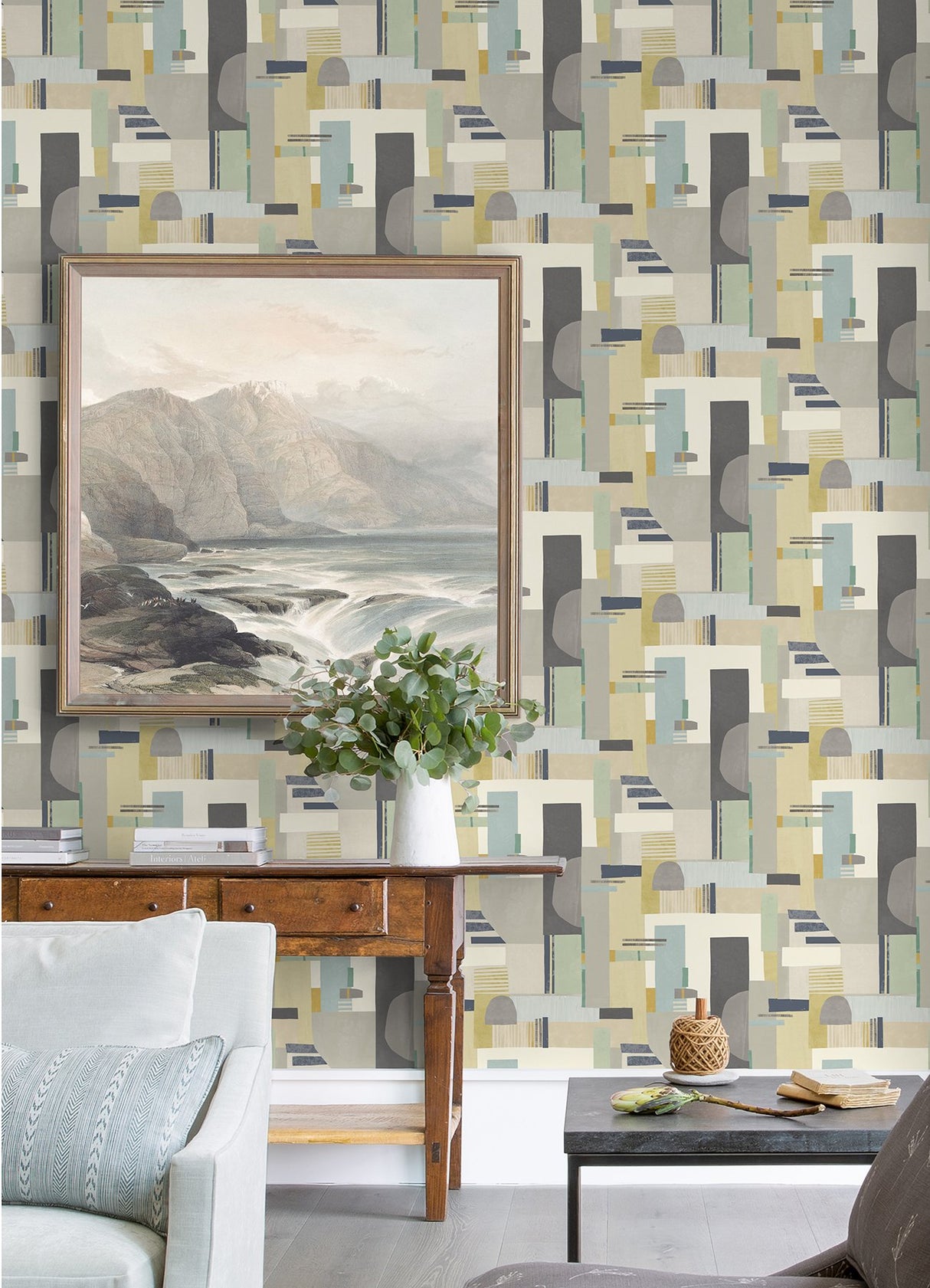 Rhodes Neutral Blocs Abstract Feature Wall Wallpaper - ohpopsi CEP50133W
