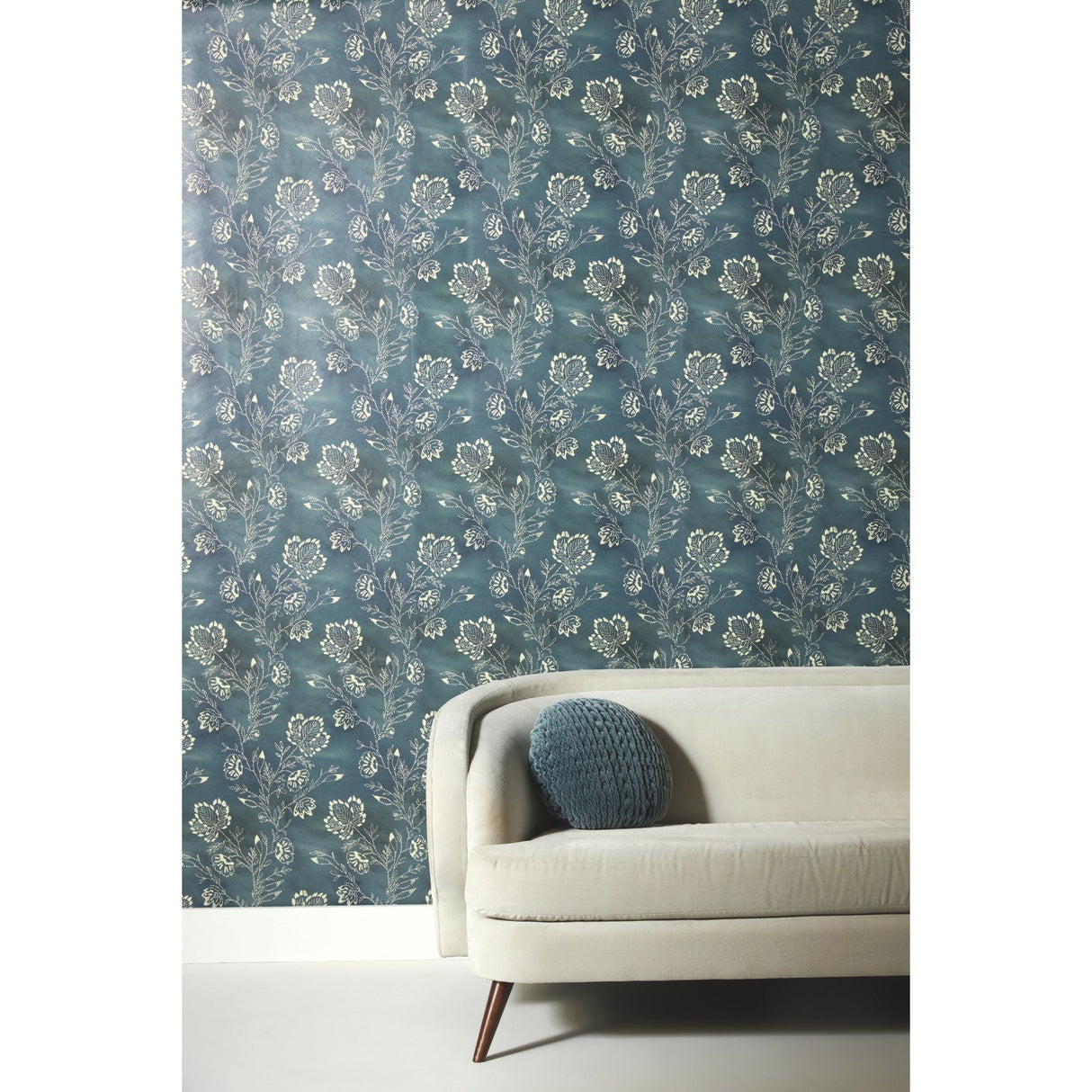 Barbier Blue Wallpaper with Botanical Watercolor Leaf & Vine Motif - York CH1426