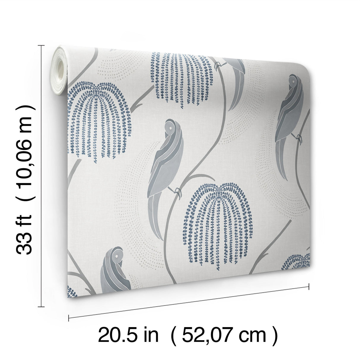 Blaise Blue & Grey Wallpaper with Stylized Birds and Botanicals - York CH1435