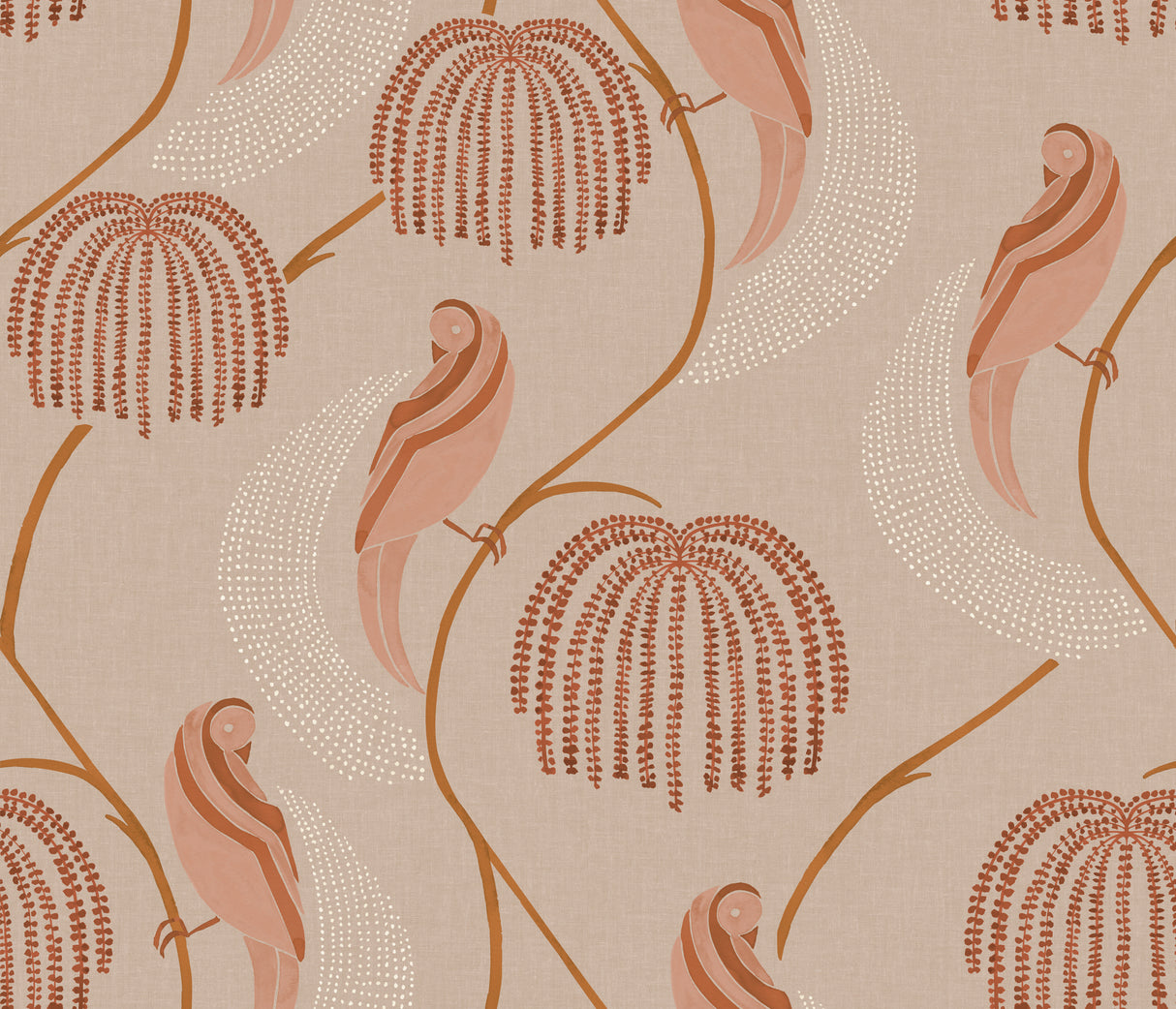 Blaise Light Pink Wallpaper with Botanical Bird Motif - York CH1436