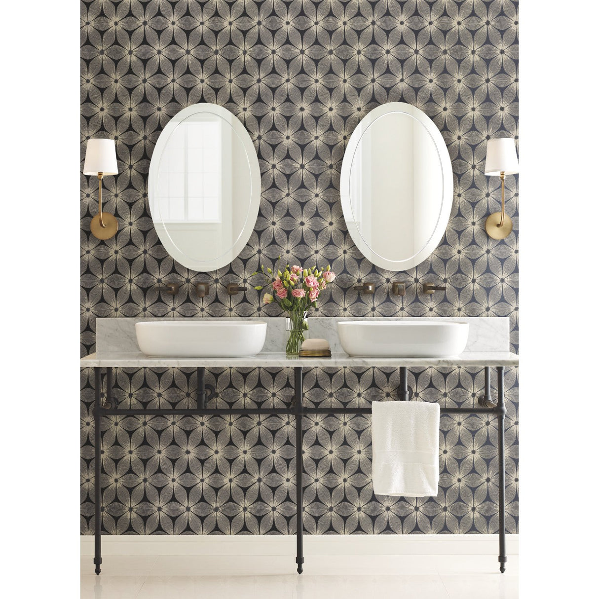 Everlasting Black & Silver Floral Wallpaper - York CI2305