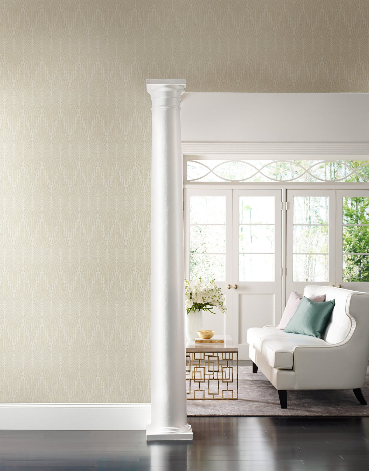 Café Society Cream Wallpaper with Art Deco Feather Motif - York CI2361