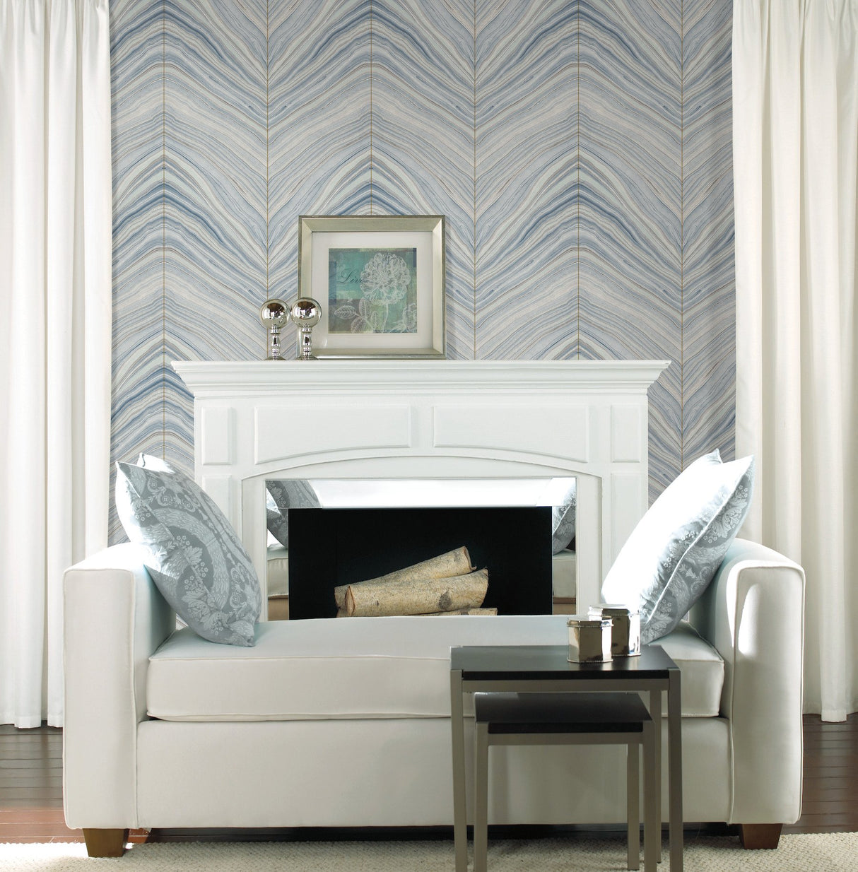 Onyx Strata Blue Wallpaper with Marble Stone Texture - York CI2412