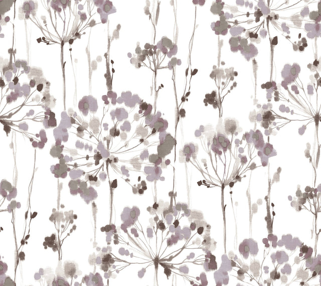Flourish Purple Wallpaper with Watercolor Floral Motif - York CI2424
