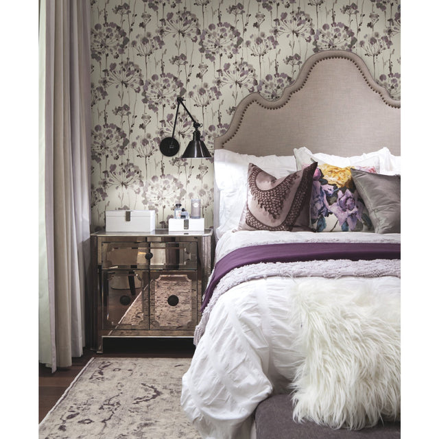 Flourish Purple Wallpaper with Watercolor Floral Motif - York CI2424