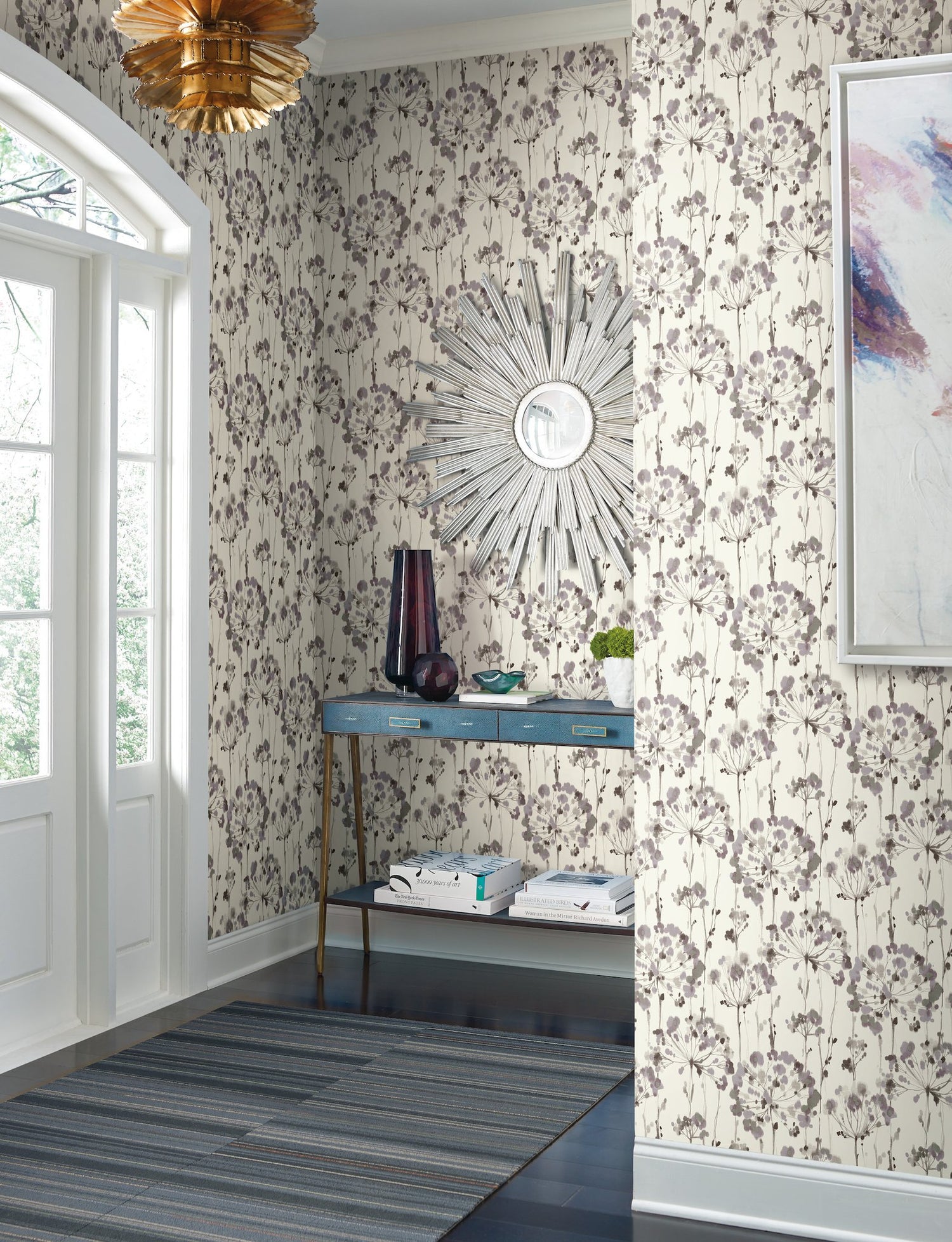 Flourish Purple Wallpaper with Watercolor Floral Motif - York CI2424