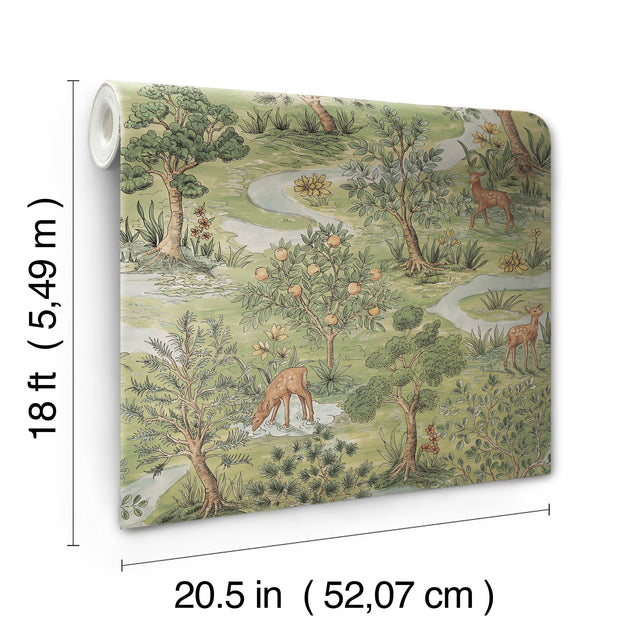 Bramble Forest Green Toile Peel & Stick Wallpaper - NuWallpaper CJS6320