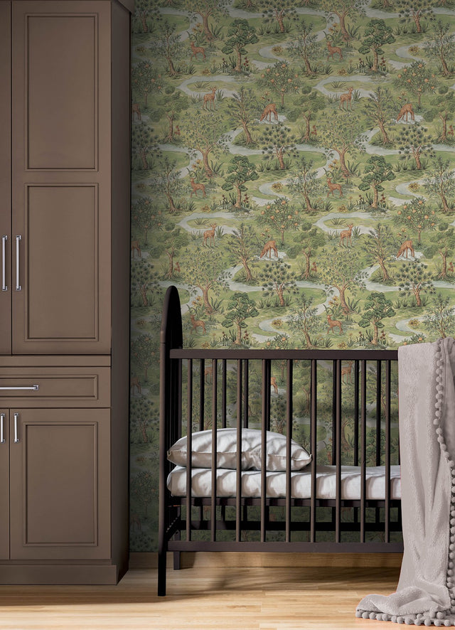 Bramble Forest Green Toile Peel & Stick Wallpaper - NuWallpaper CJS6320