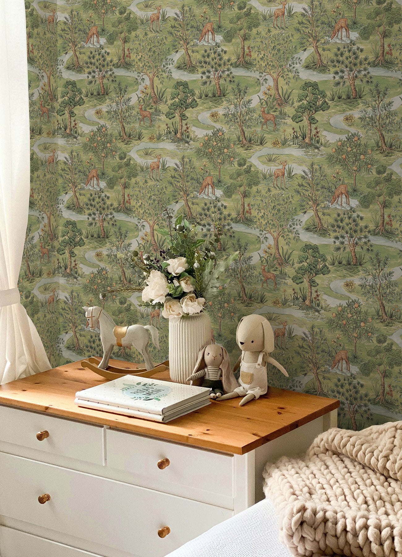 Bramble Forest Green Toile Peel & Stick Wallpaper - NuWallpaper CJS6320