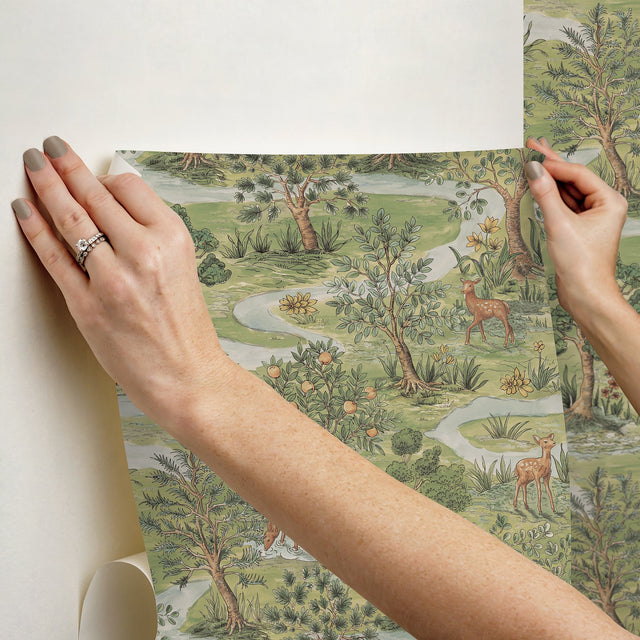 Bramble Forest Green Toile Peel & Stick Wallpaper - NuWallpaper CJS6320