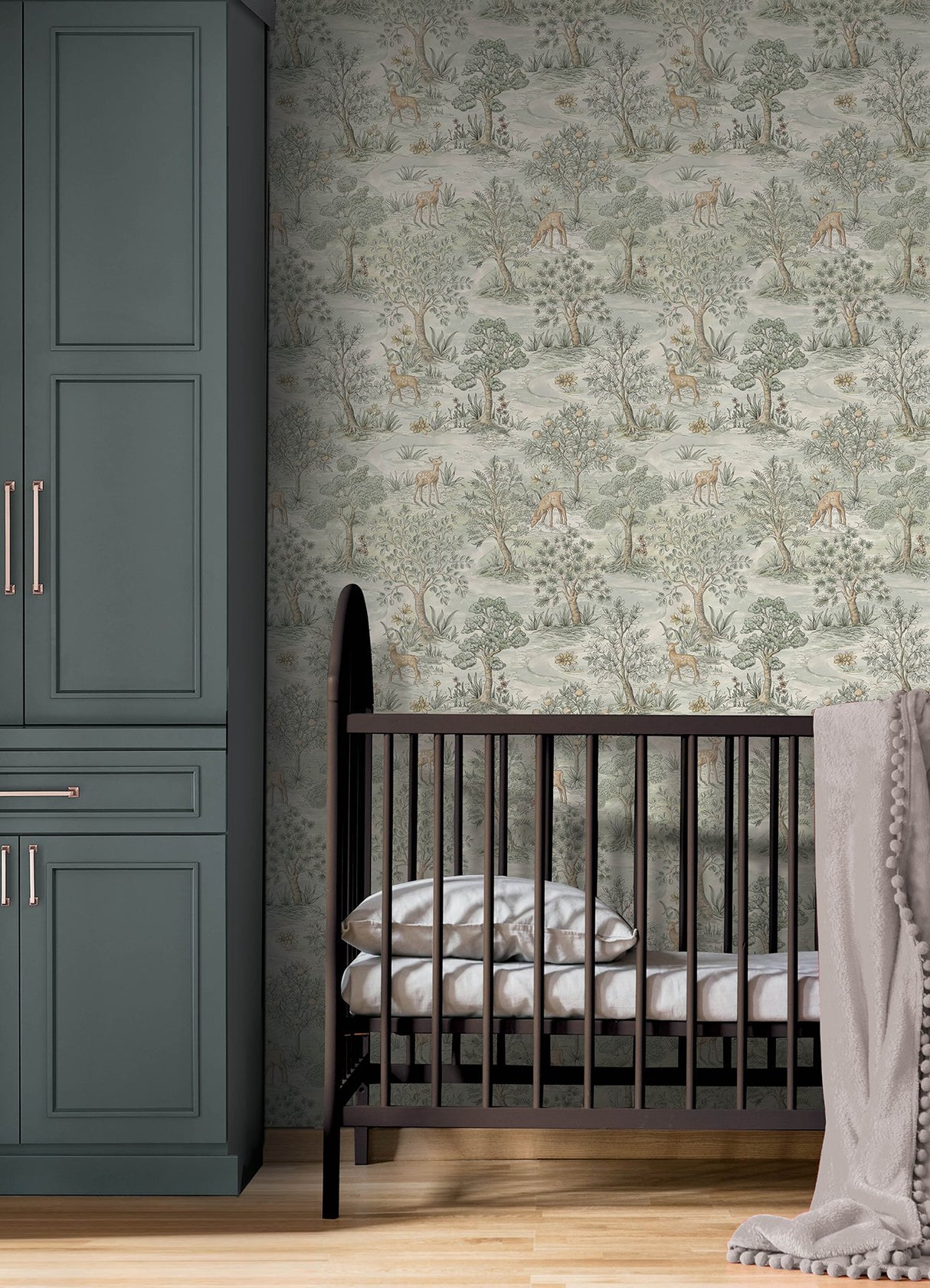 Bramble Wintergreen Peel & Stick Wallpaper with Traditional Toile Woodland Motif - NuWallpaper CJS6321