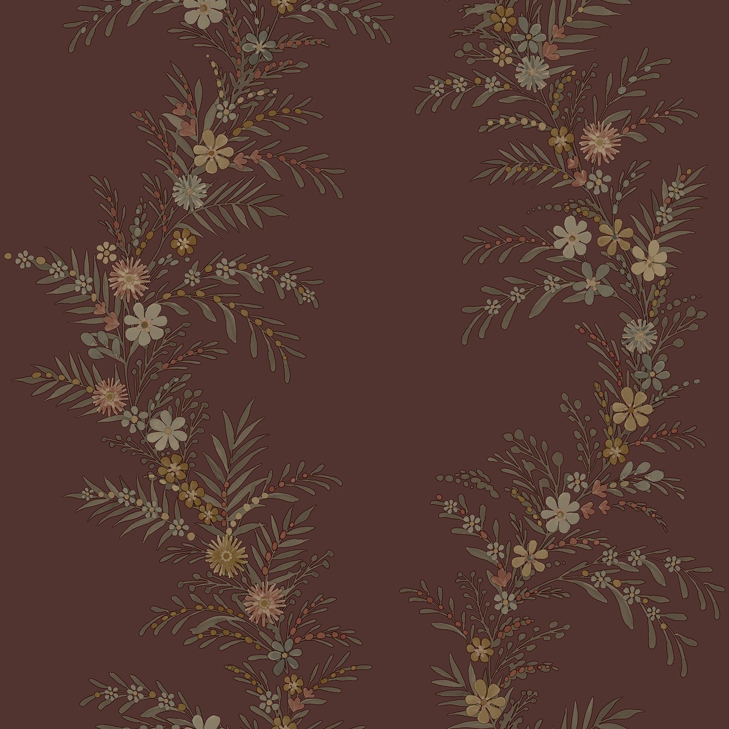 Posy Cranberry Peel & Stick Wallpaper with Botanical Vine Motif - Brewster CJS6322