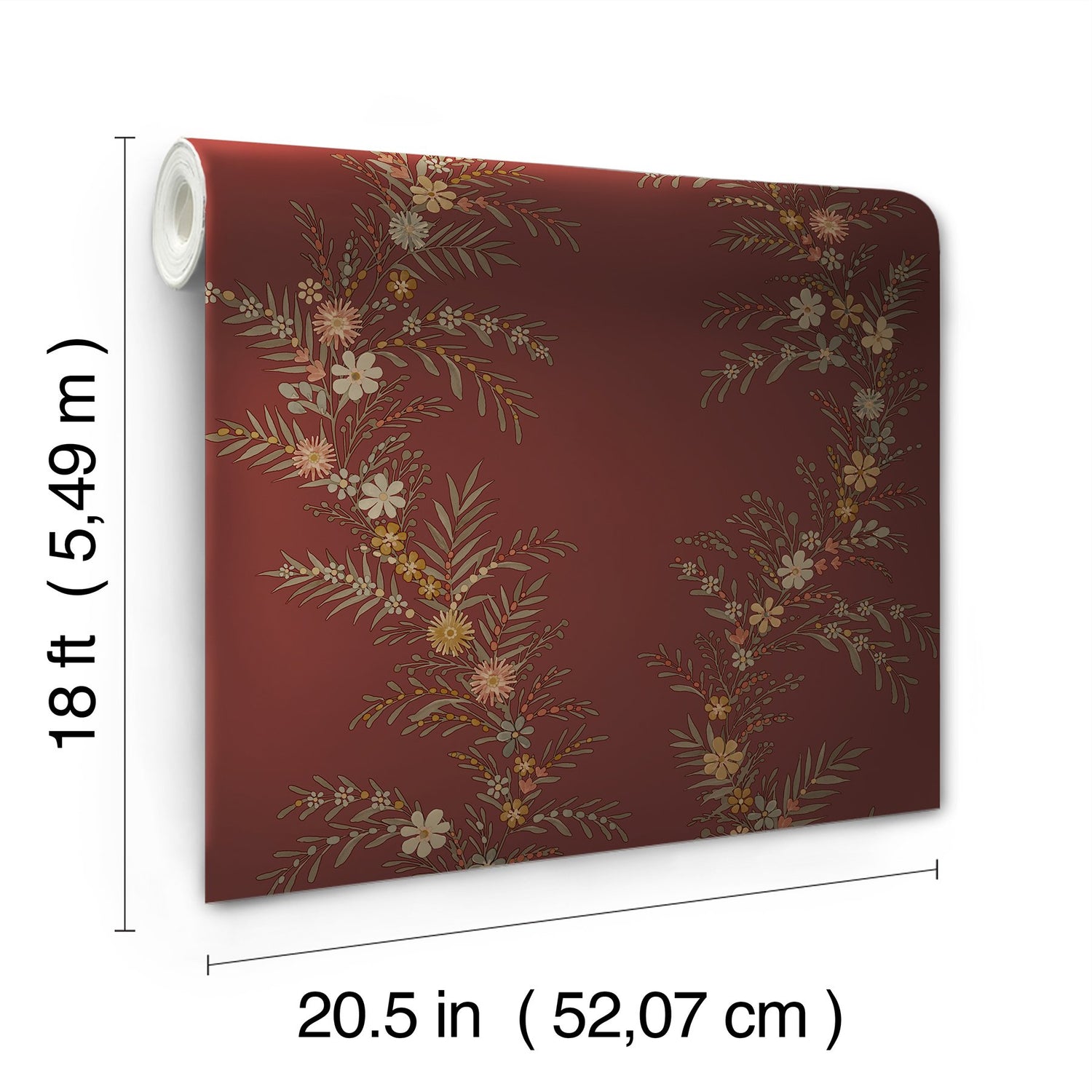 Posy Cranberry Peel & Stick Wallpaper with Botanical Vine Motif - Brewster CJS6322