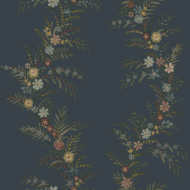 Posy Midnight Peel & Stick Wallpaper with Botanical Vines - NuWallpaper CJS6324