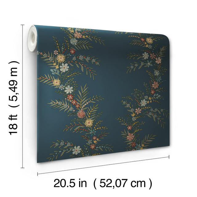 Posy Midnight Peel & Stick Wallpaper with Botanical Vines - NuWallpaper CJS6324