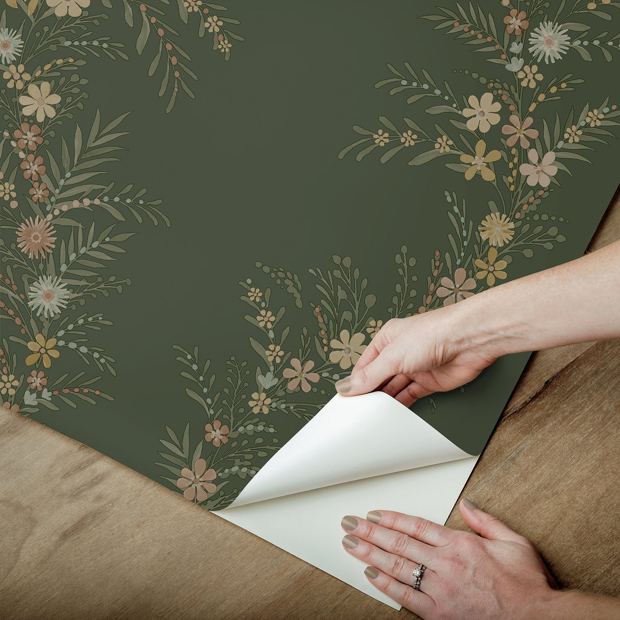 Posy Spruce Peel & Stick Wallpaper with Botanical Vine Motif - NuWallpaper CJS6325