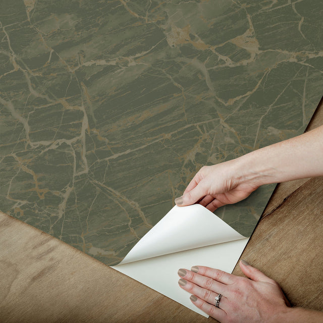 Jade Jasper Green Metallic Stone Peel & Stick Wallpaper - NuWallpaper CJS6326