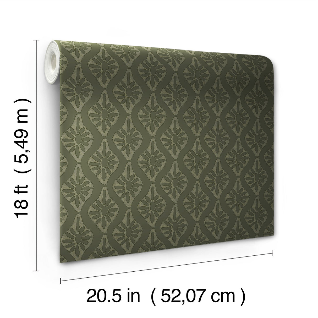 Nova Evergreen Peel & Stick Wallpaper with Botanical Ogee Pattern, Transitional Style - Brewster CJS6329