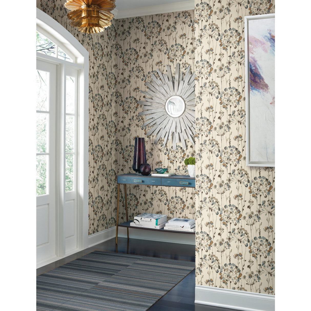 Flourish Teal Floral Wallpaper with Painterly Botanical Motif - York CN2100