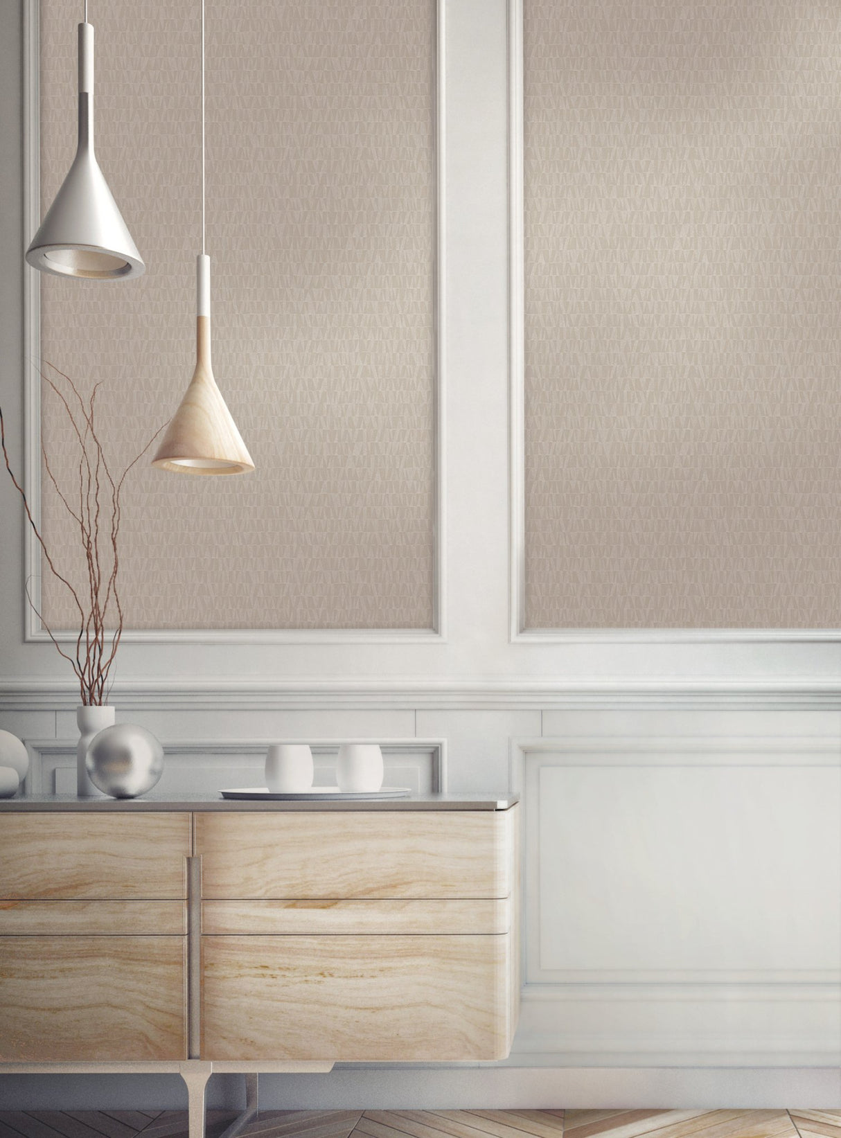 Frost Beige Geometric Wallpaper with Raised Elongated Triangle Motif - York COD0531N