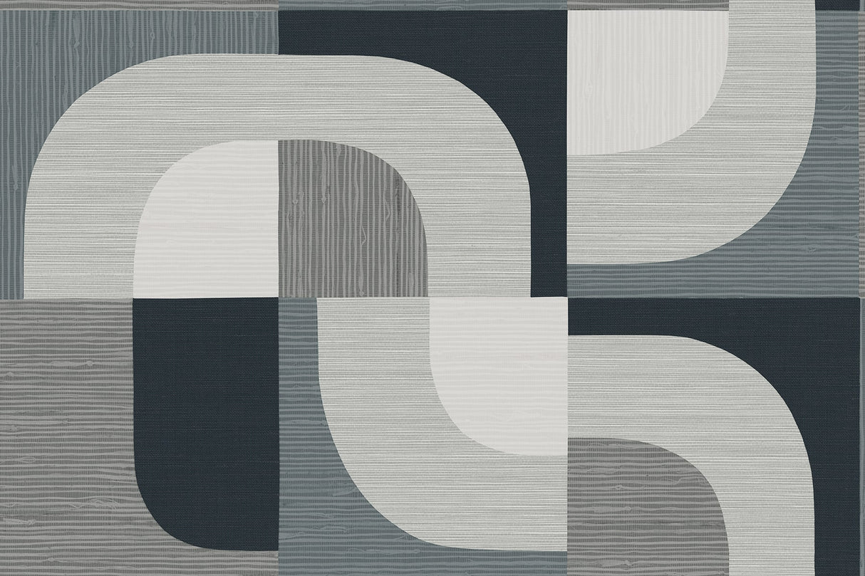 Tampere geometric wallpaper in charcoal tones with overlapping curved blocks
