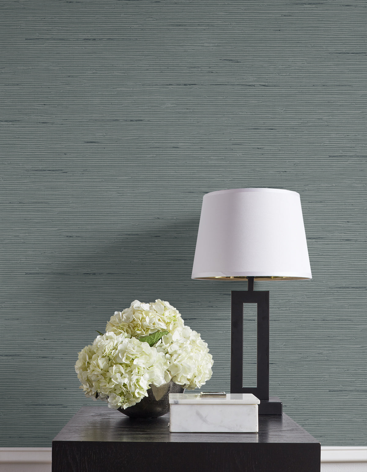 Vantaa Metallic Gray by A Lot More Textures Faux Grasscloth Wallpaper – Seabrook Designs CP90248