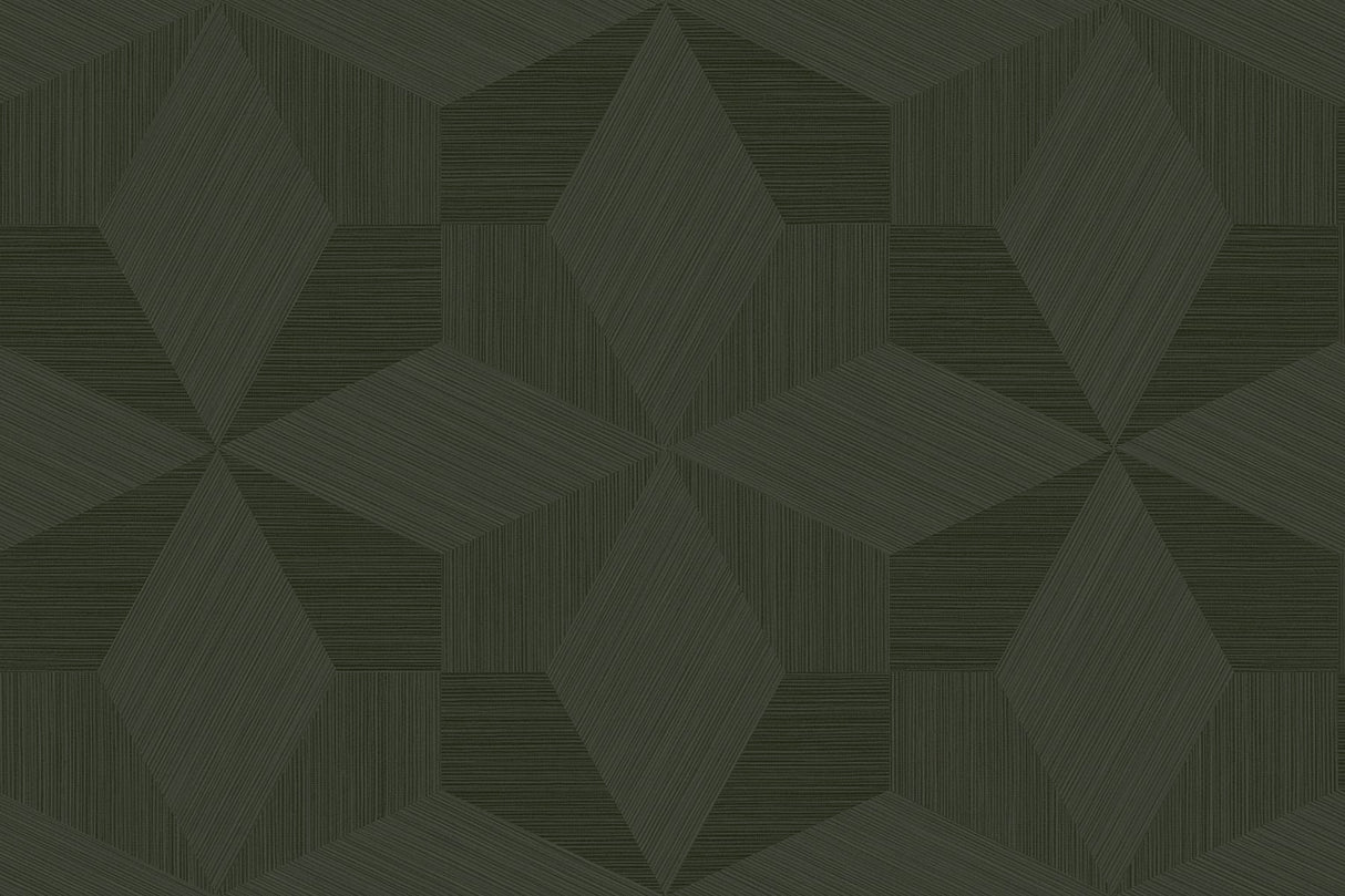Turku geometric wallpaper in sage green with dimensional cube pattern