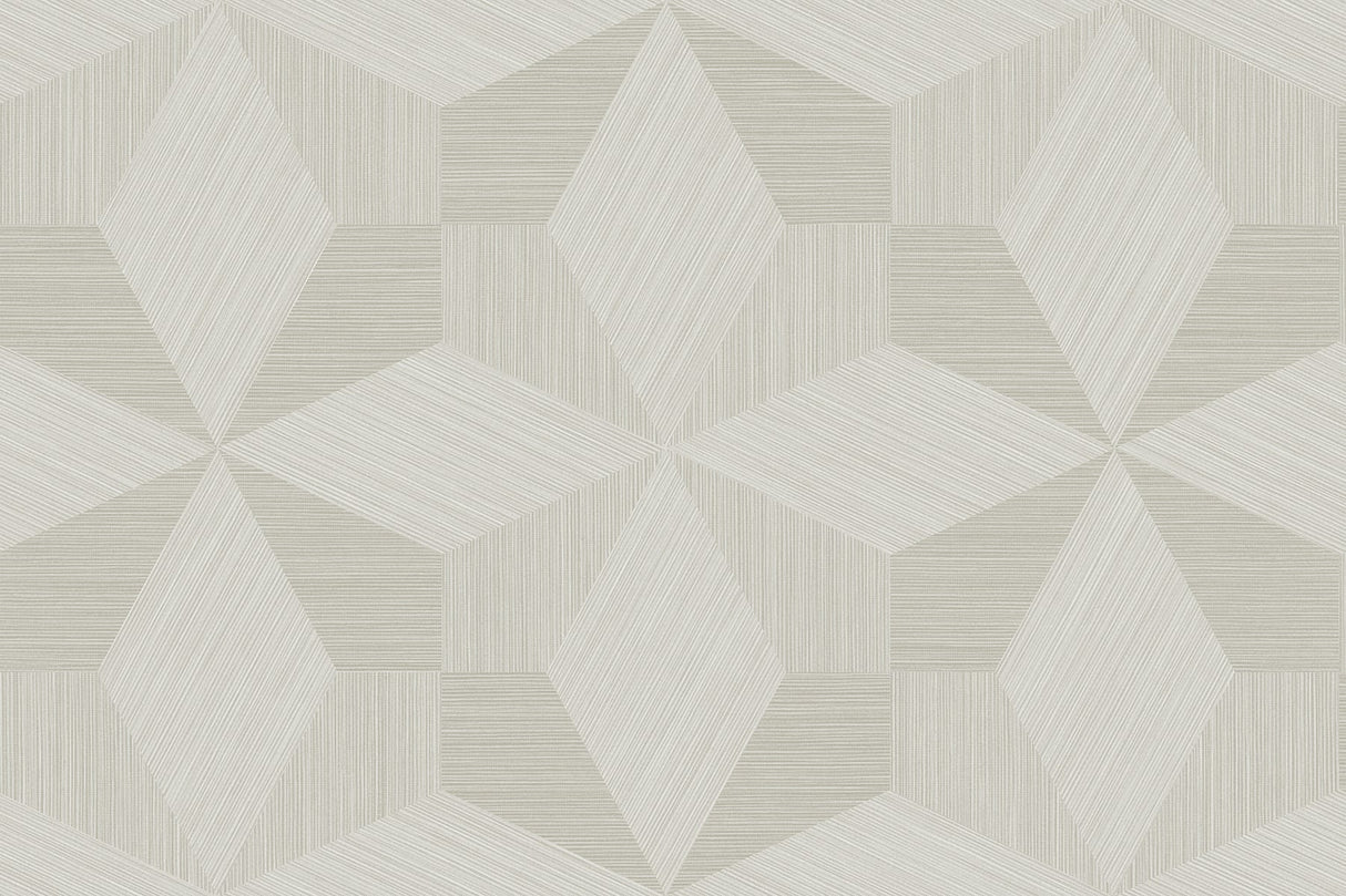 Turku geometric cube pattern wallpaper in coconut beige, matte Type II vinyl (Seabrook Designs CP90505).