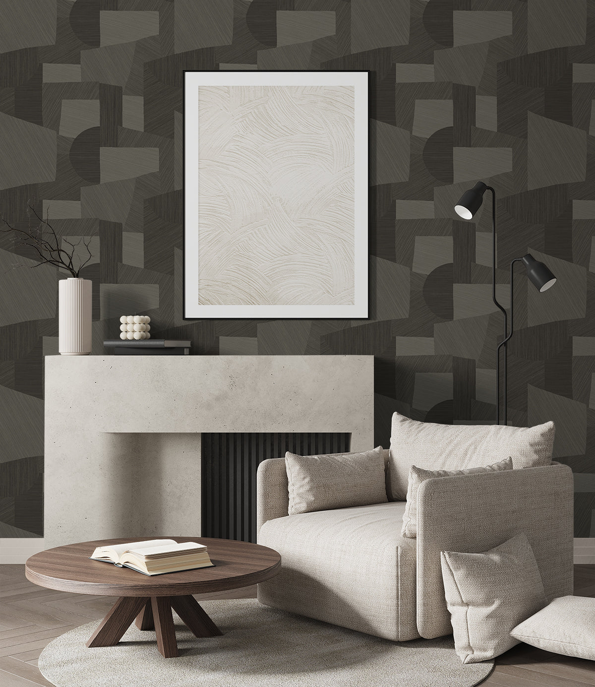 Lahti Black and Tan by A Lot More Textures Geometric Vinyl Wallpaper – Seabrook Designs CP91006