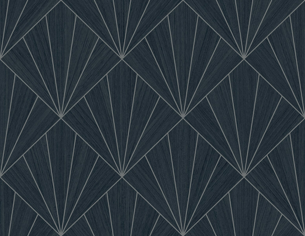 Mikkeli geometric fan pattern wallpaper in Ink Wash blue