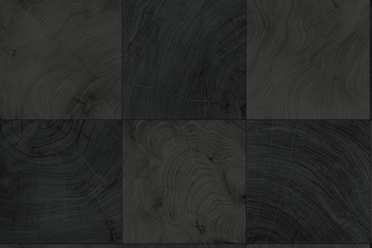 Kemi wallpaper in Ash, a dark geometric woodgrain block pattern by Seabrook Designs