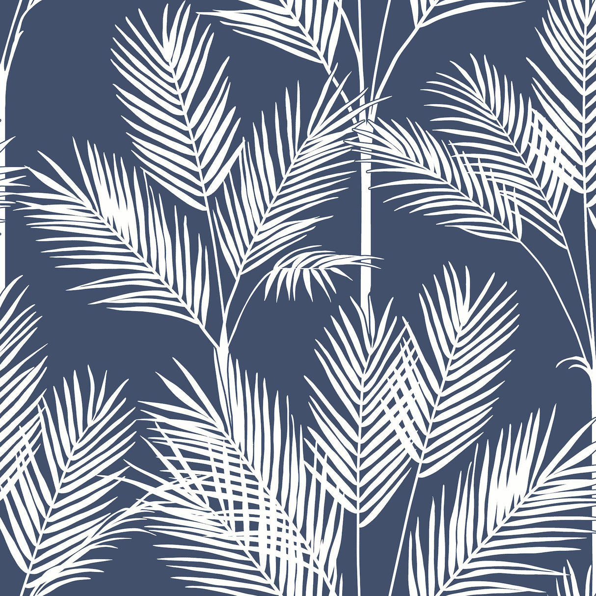 King Palm Silhouette Navy Wallpaper with Botanical Palm Frond Motif - York CV4410