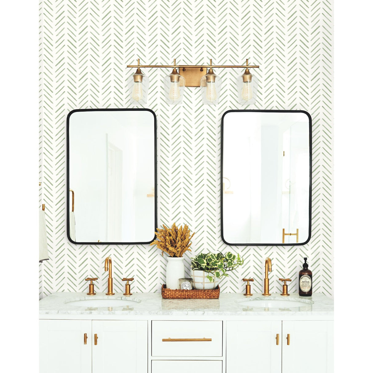 Painted Herringbone Green Wallpaper with Brushstroke Chevron Motif - York CV4452