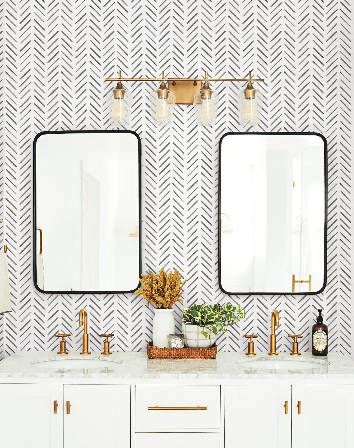 Painted Herringbone Black Wallpaper with Hand-Brushed Chevron Motif - York CV4454