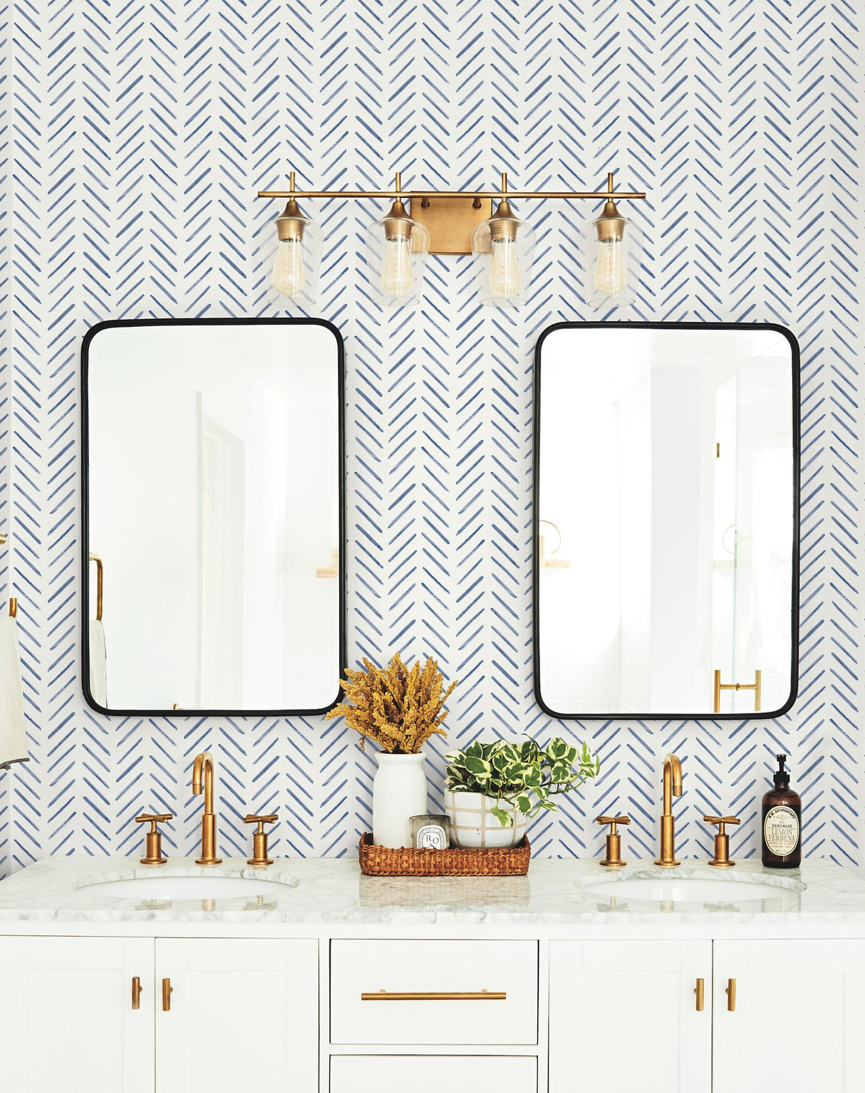 Painted Herringbone Navy Wallpaper with Small Prints Pattern, Sure Strip Prepasted - York CV4455