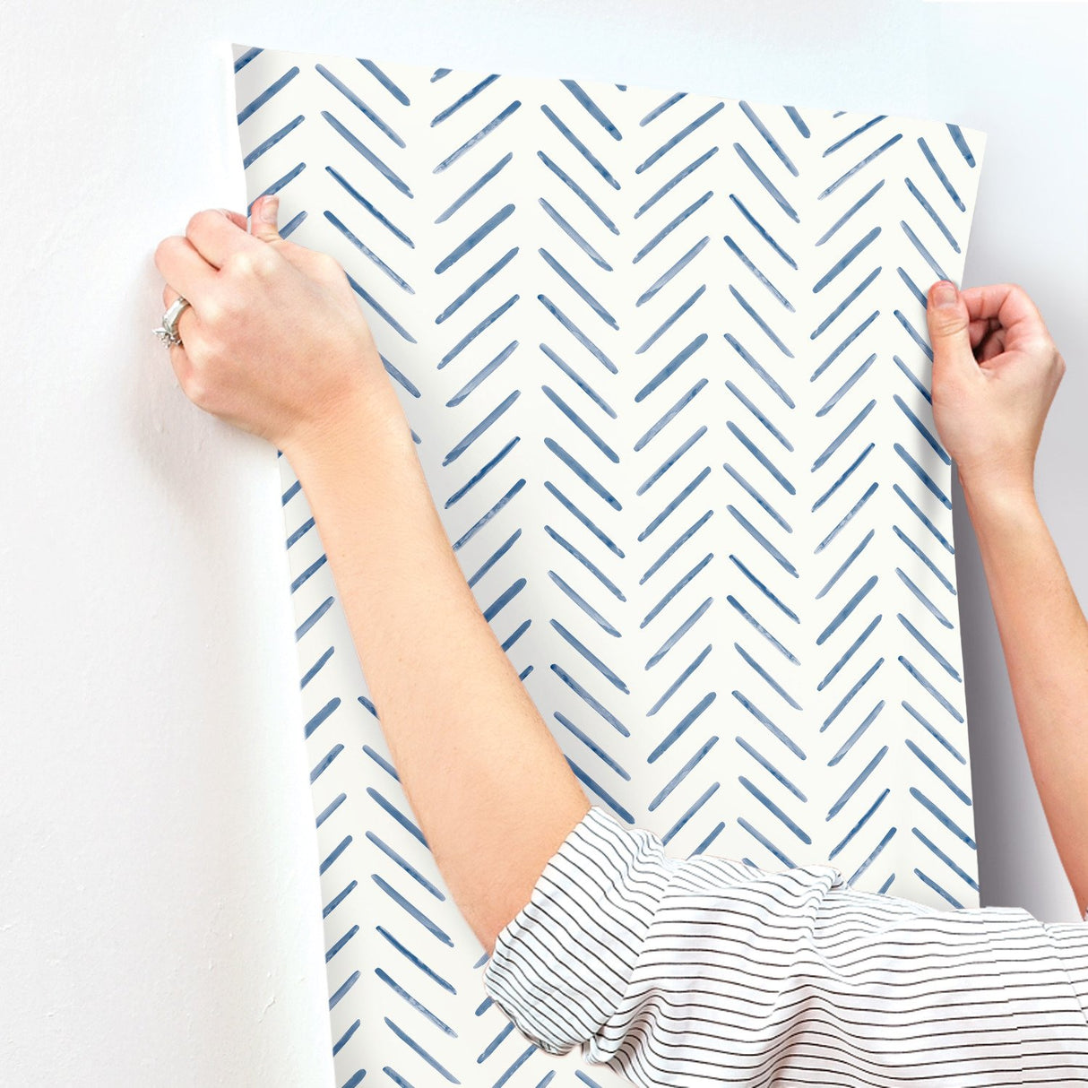 Painted Herringbone Navy Wallpaper with Small Prints Pattern, Sure Strip Prepasted - York CV4455