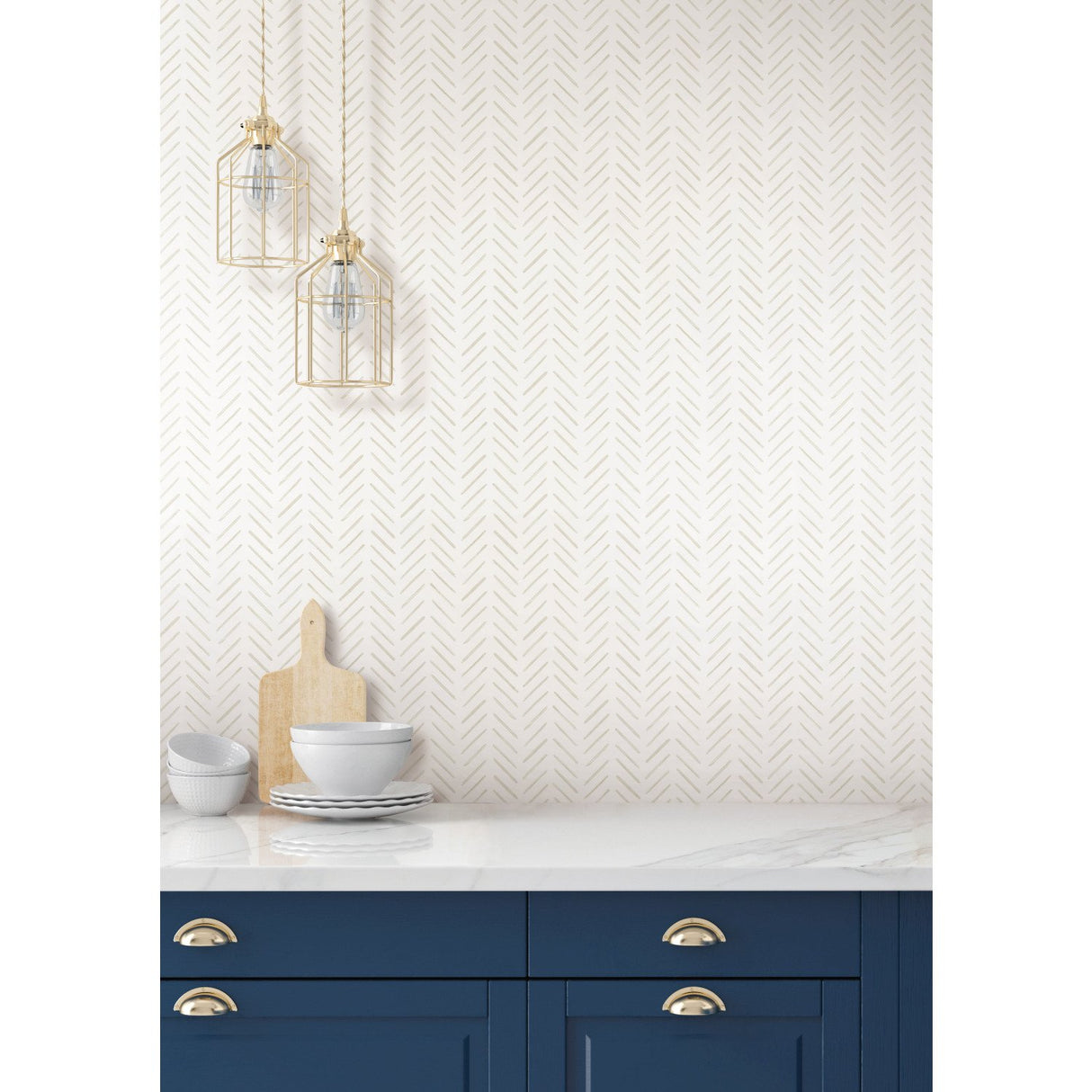 Painted Herringbone Off White Wallpaper with Small Prints Herringbone Motif - York CV4456