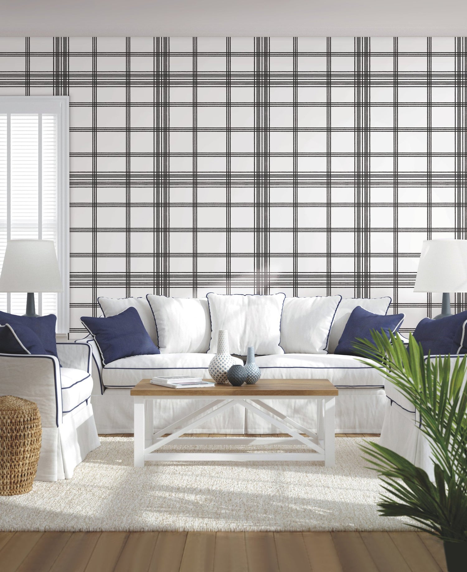 Charter Plaid Black Wallpaper with Menswear Windowpane Pattern - York CV4464