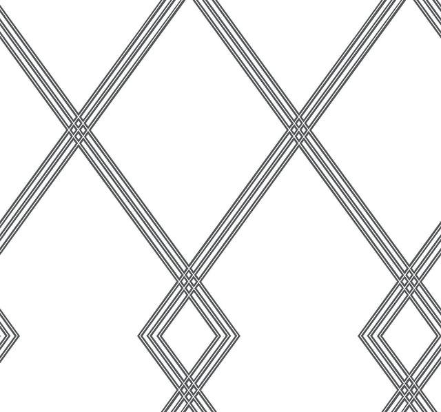 Ribbon Stripe Trellis White & Black Wallpaper with Graphic Lattice Pattern - York CY1509