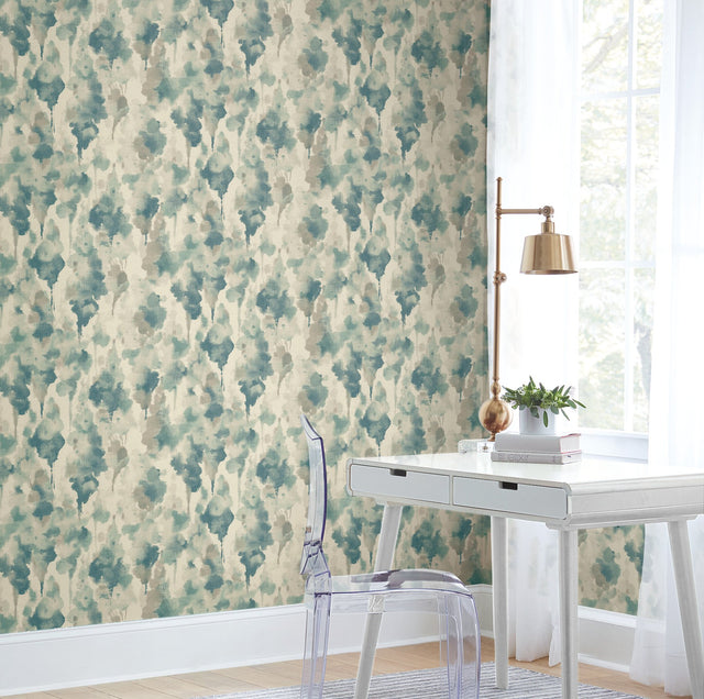 Mirage Off White & Dark Blue Wallpaper with Abstract Watercolor Botanical Motif - York CZ2465