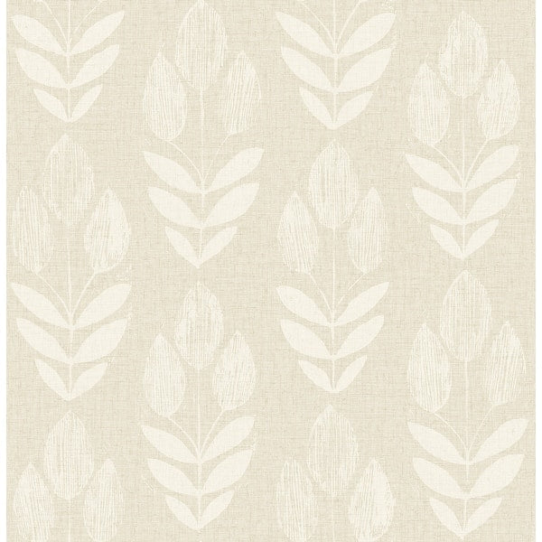 Chesapeake Garland Khaki Block Tulip Wallpaper sample showing stylized tulip motif on khaki ground