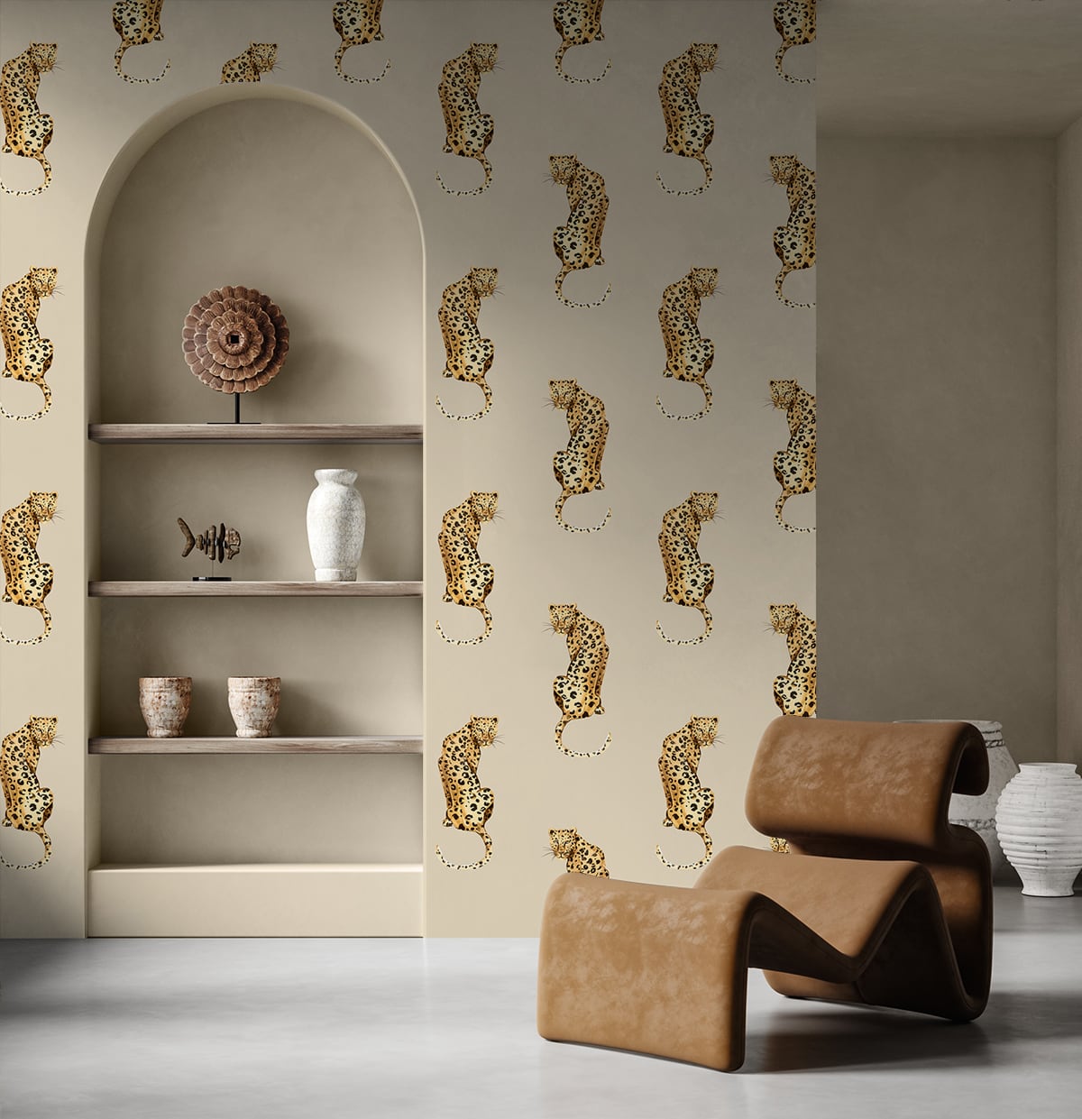 Leopard King Pale Oak by Daisy Bennett Peel and Stick Leopard Print Peel & Stick Wallpaper – Daisy Bennett Designs DB20205-Sample