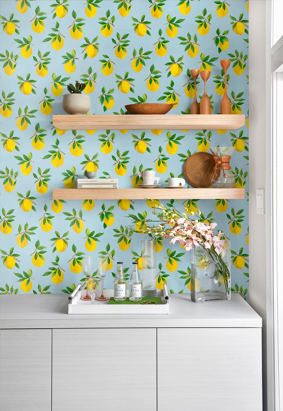 Lemoncello Sky Blue by Daisy Bennett Peel and Stick Lemon Botanical Peel and Stick Wallpaper – Daisy Bennett Designs DB20402-Sample