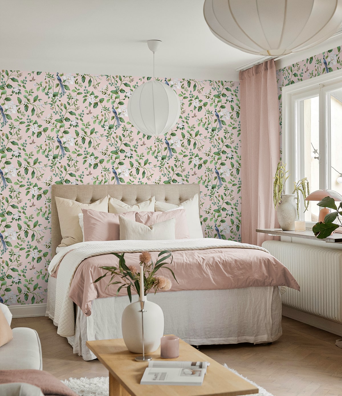 Chinoiserie Bird Vine Blush by Daisy Bennett Peel and Stick Peel & Stick Wallpaper – Daisy Bennett Designs DB20801