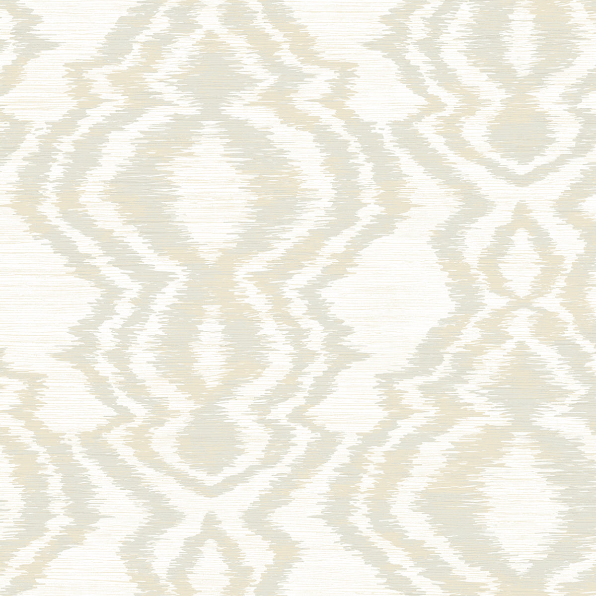 Moirella taupe abstract wallpaper with a soft ikat-inspired geometric pattern in a matte finish.