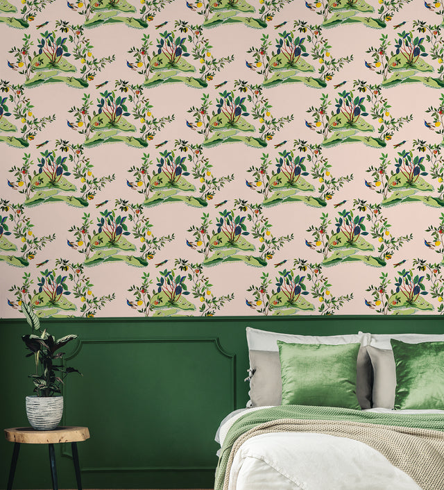 Citrus Hummingbird Blush by West Boulevard Collection Botanical Bird Wallpaper – Daisy Bennett Designs DBW9004