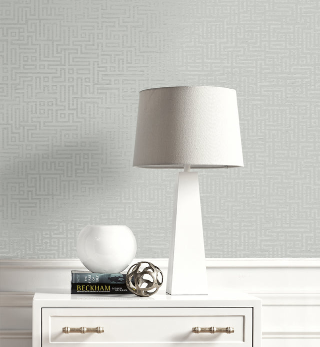 Rockefellar Maze Slate Grey by Deco 2 Geometric Metallic Wallpaper – Collins & Company DC60906
