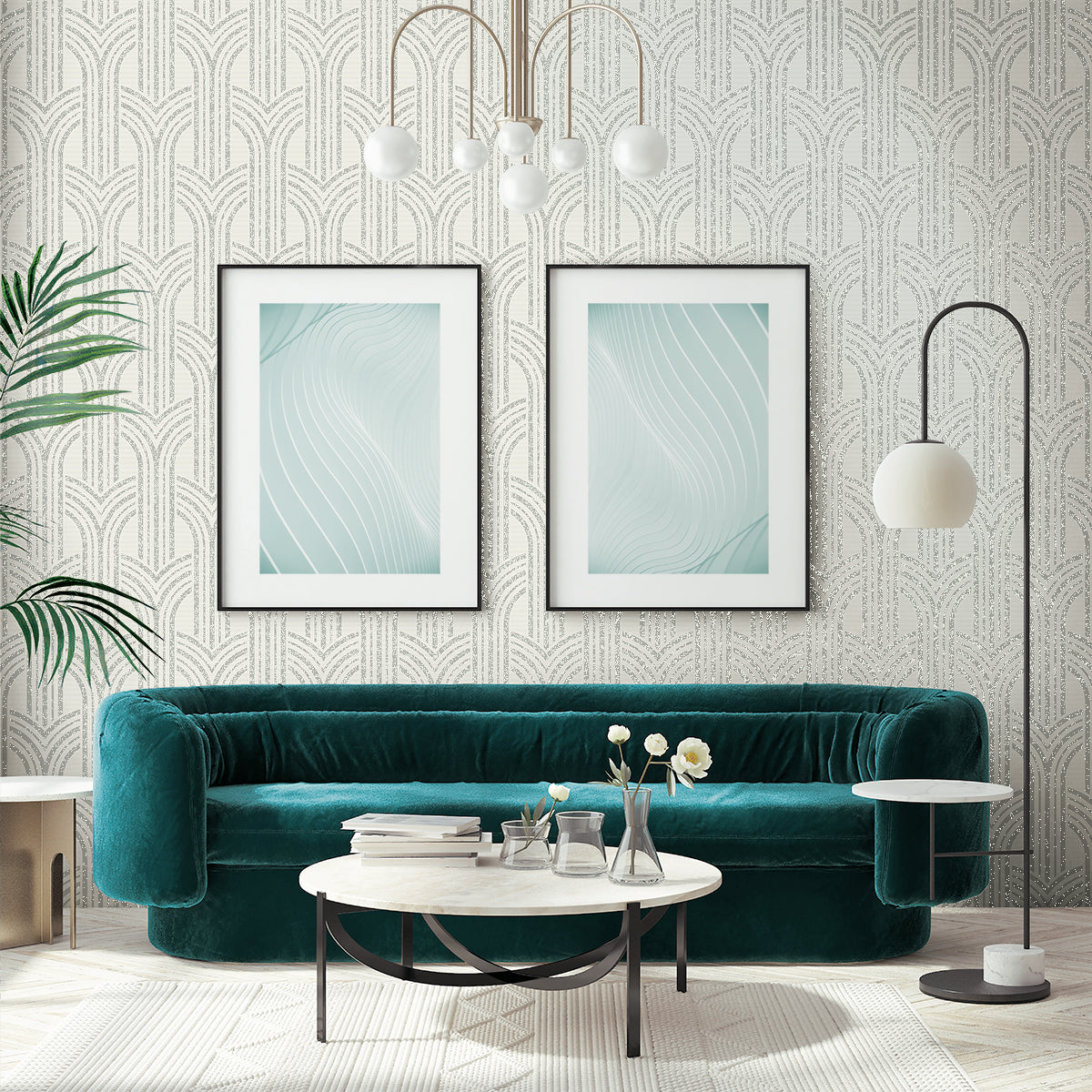 Broadway Arches Chrome by Deco 2 Geometric Metallic Nonwoven Wallpaper – Collins & Company DC61307