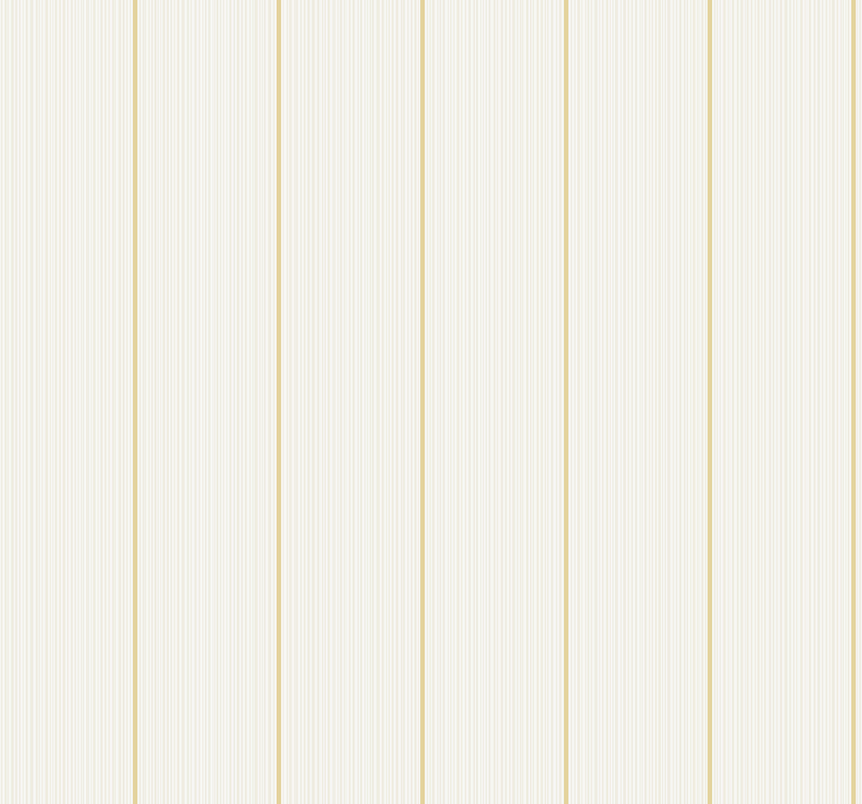 Rockefeller Stripe wallpaper in Gilda colorway with off-white and subtle gold vertical stripes